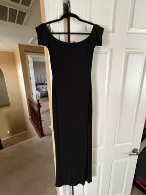 SKIMS Black Off-The-Shoulder Maxi Dress